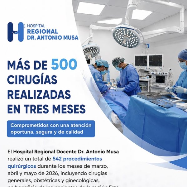 Hospital Regional Docente Dr. Antonio Musa realiz&oacute; 542 procedimientos quir&uacute;rgicos durante el trimestre marzo-mayo de 2026